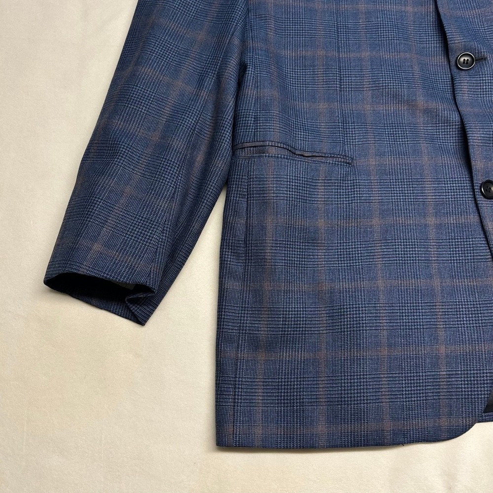 Trussini Boyds Philadelphia Mens 42R Blue Glen Plaid 100% Wool Blazer Italy - Picture 4 of 14
